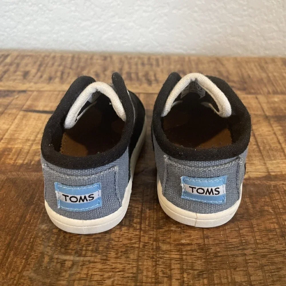 Toms Infant Baby T3 3 Black Blue Black Canvas Shoes Sneakers Toddler Slip On